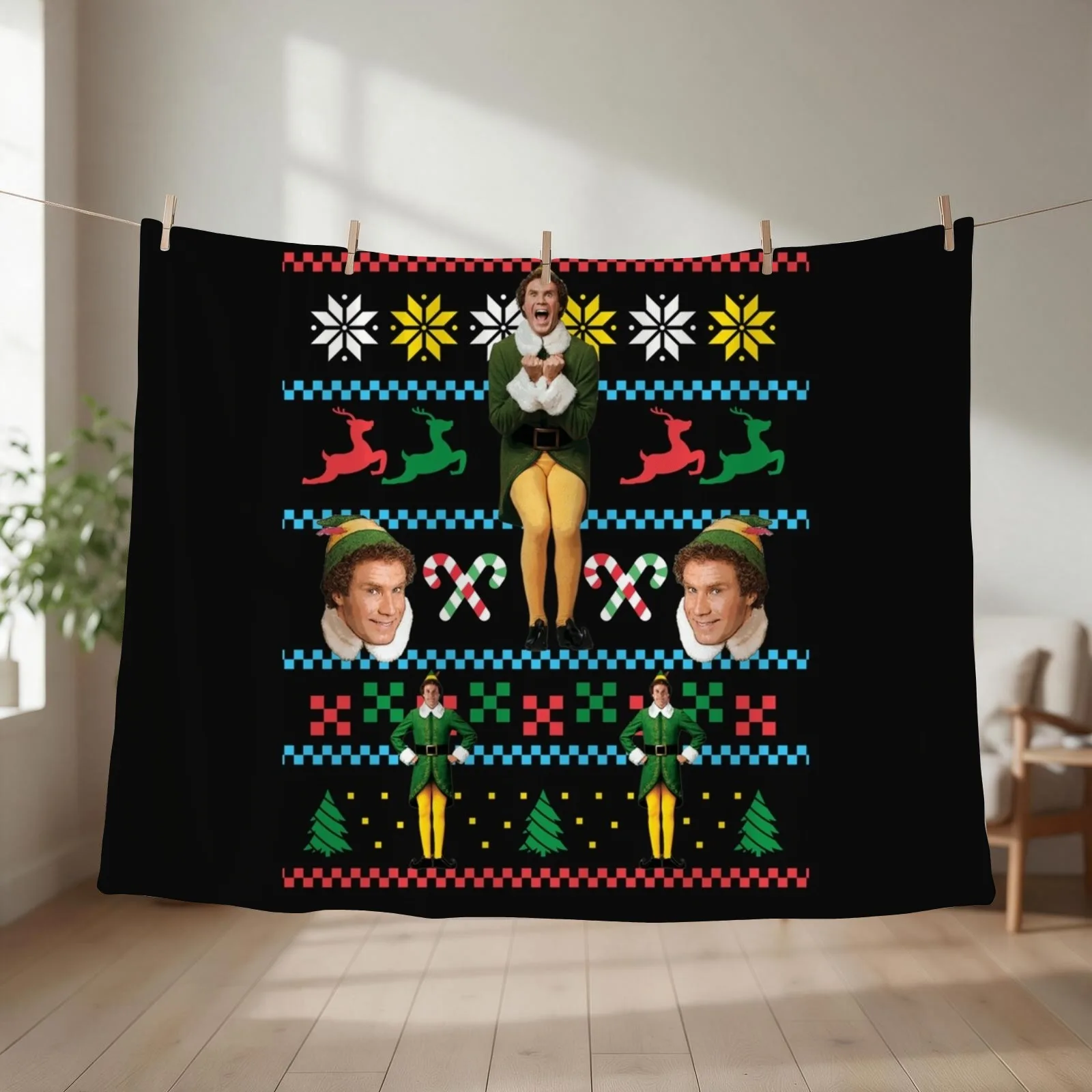 Buddy The Elf Ugly Christmas Sweater Design Classic Xmas Movie Fun Gift Will Ferrell Classic Throw Blanket