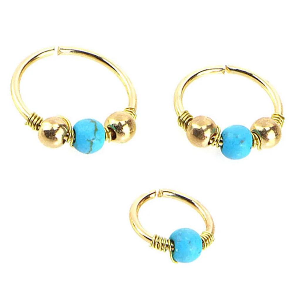 3 uds anillos de nariz turquesa 6mm 8mm 10mm liso alto pulido fácil abrir cerrar joyería para Piercing corporal para mujer tachuelas de aro para nariz