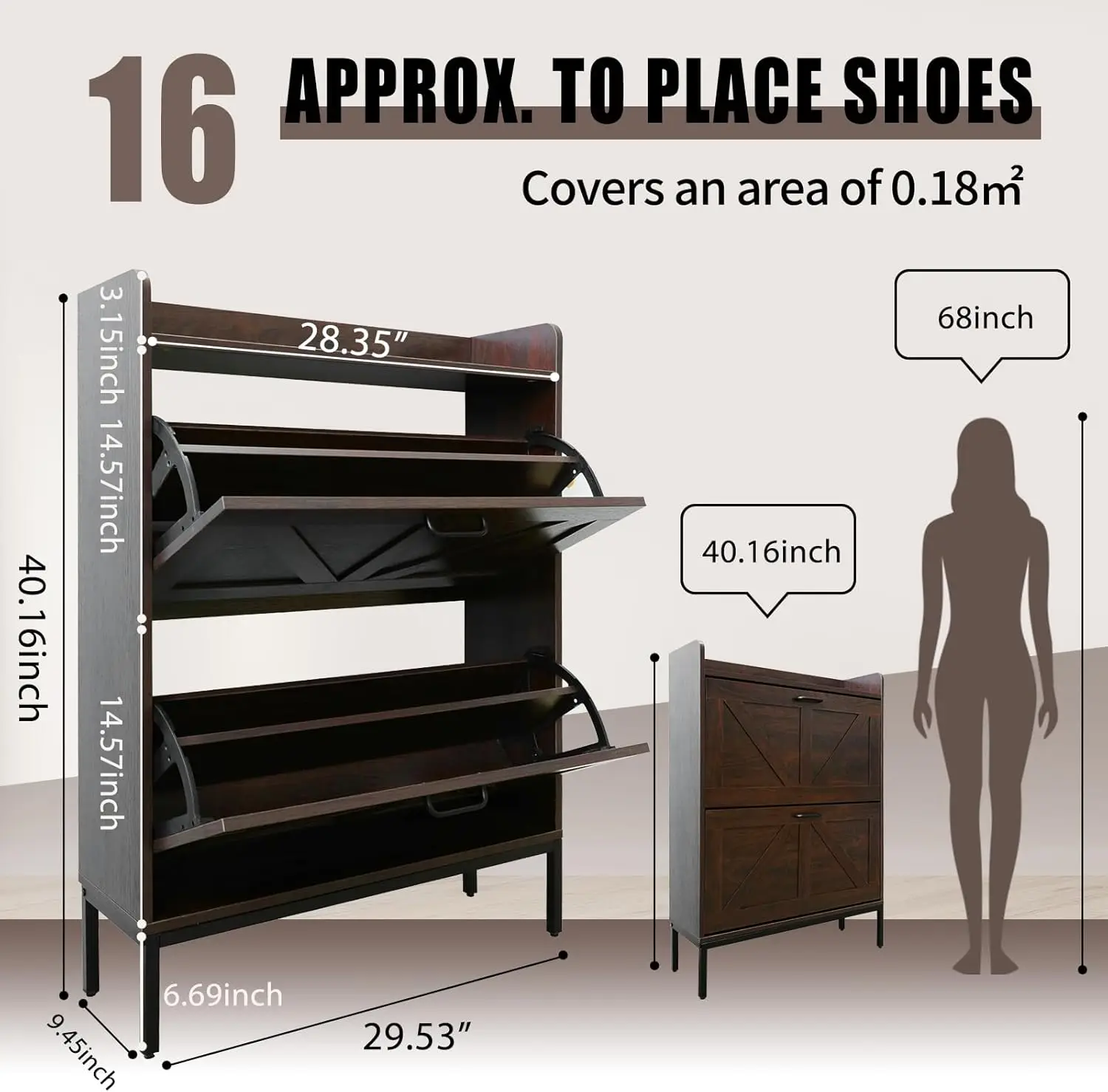 Storage Cabinet with 2 Flip Drawers, Slim Freestanding Storage Racks for Entryway, Hallway, Hidden Narrow Shoe Organizers Perfec