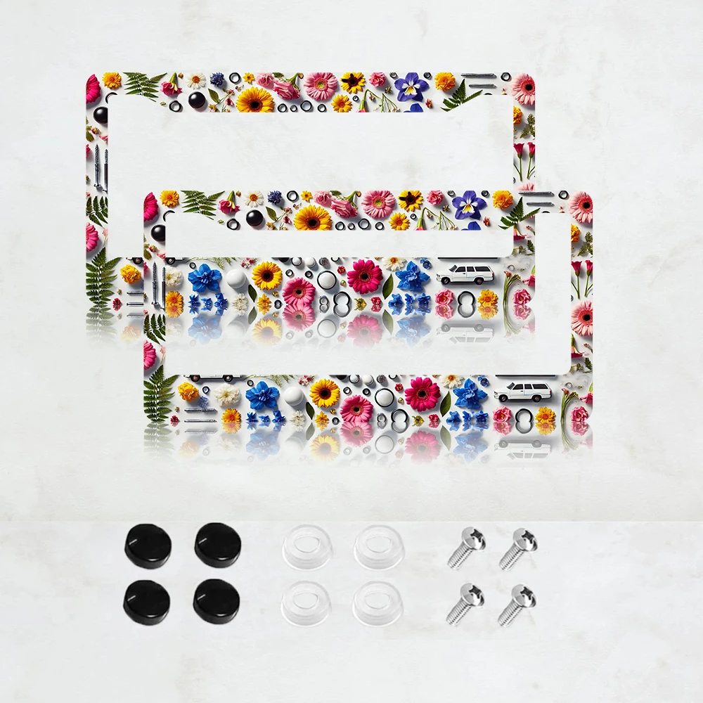 

2 шт. красивых рамок для номерных знаков с цветами, декоративные алюминиевые накладки на номерные знаки с разноцветными цветами для мужчин и женщин
