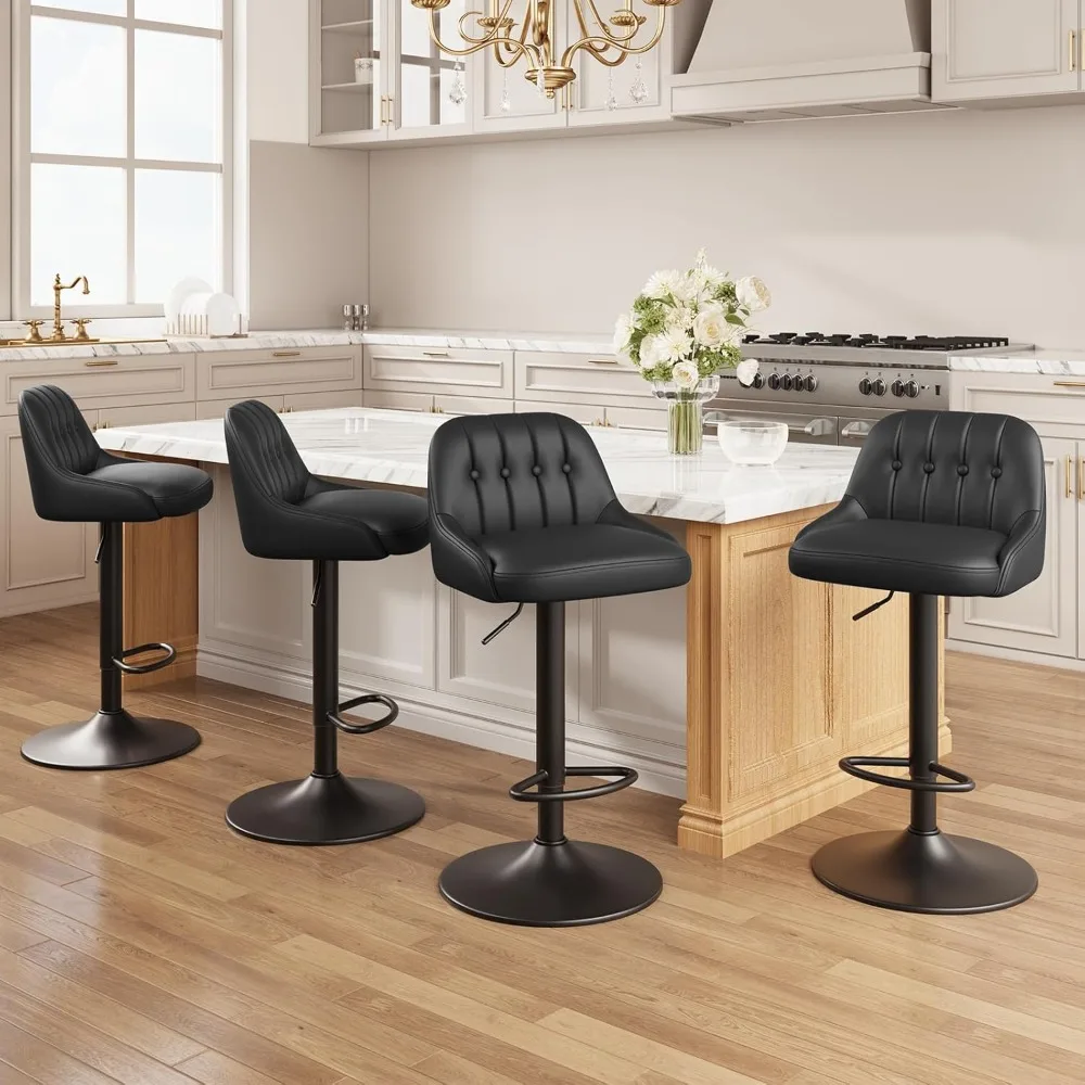 

Bar Stools Set of 4, Swivel Bar Chairs, Modern Adjustable PU Leather Upholstered Barstools Counter Height with Tufted Back for B
