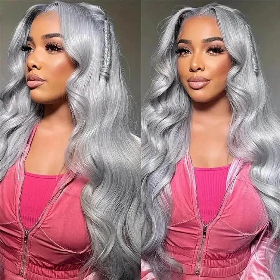 

Body Wave 13x4 Silver Grey Colored Transparent Lace Front Wigs For Women Brazilian Remy Human Hair Preplucked Lace Frontal Wig