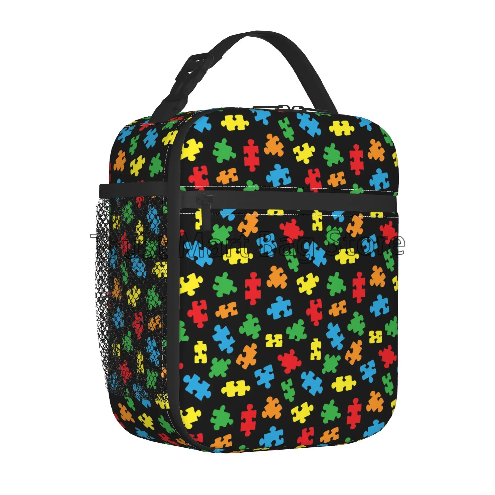 Autism Awareness Lunch Bags for Women Colorful Puzzle Piece Lunch Bag Water-resistant Thermal Bento Tote for Work Picnic Beach