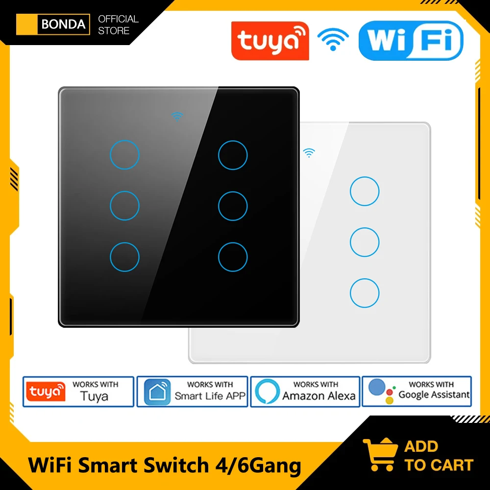 

Tuya Wifi Smart Touch Switch Light Brazil 4*4 No Neutral Wire 4/6 Gang RF433 Remote On Off Light Smart Life Alexa Google Home