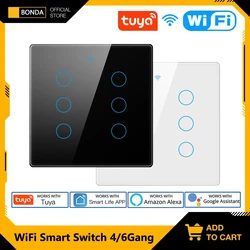 Tuya Wifi Smart Touch Switch Light Brazil 4*4 No Neutral Wire 4/6 Gang RF433 Remote On Off Light Smart Life Alexa Google Home