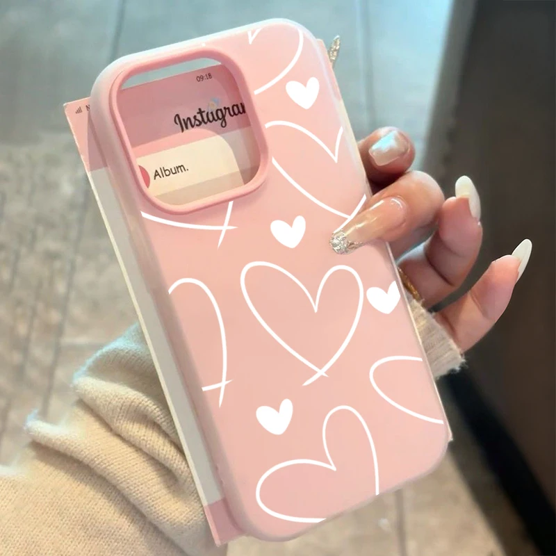أنيق الأبيض الحب القلب قضية الهاتف لسامسونج غالاكسي A06 A55 A56 A07 A17 S25 S24 FE S23 الترا زائد S22 2 في 1 ماتي غطاء