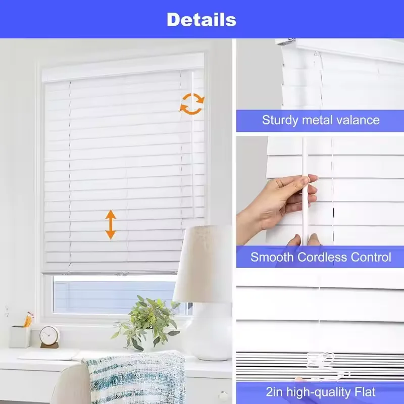 Imagem -05 - Manual Cordless Spring Wooden Shutter Blinds para Janela Smooth Faux Wood Fácil de Instalar