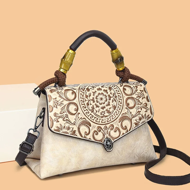 

Новая модная женская сумка-бостон из тисненой коровьей кожи в этническом стиле, трендовая сумка через плечо для женщин, элитный женский комплект для мам