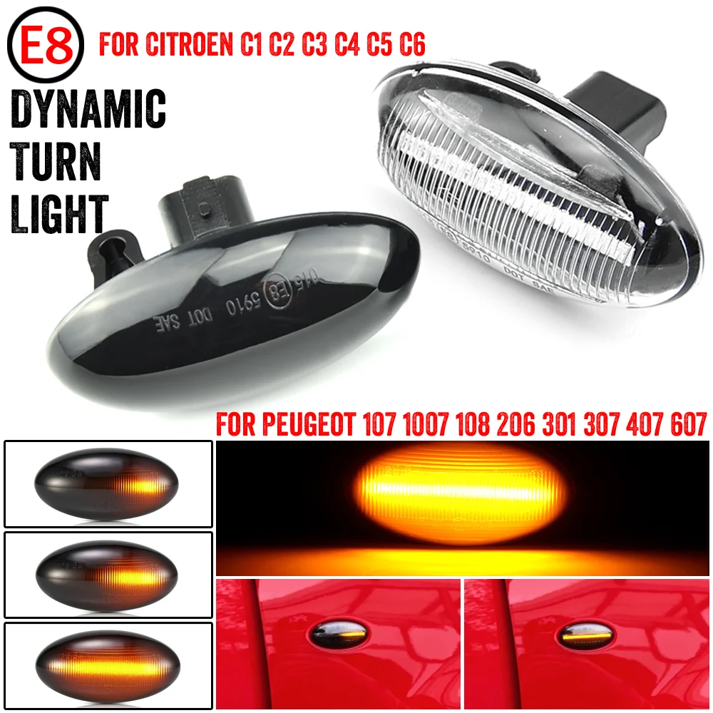 

LED Dynamic Turn Signal Light Flowing Water Side Marker Indicator Light For Peugeot 307 206 207 407 107 607 Citroen C1 C2 C3 C5