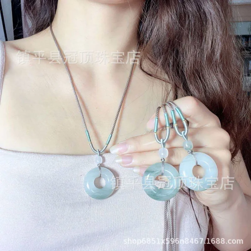 Tianshan Peace Golden Silk Snow Green Jade Bread Ring Pendant Necklace