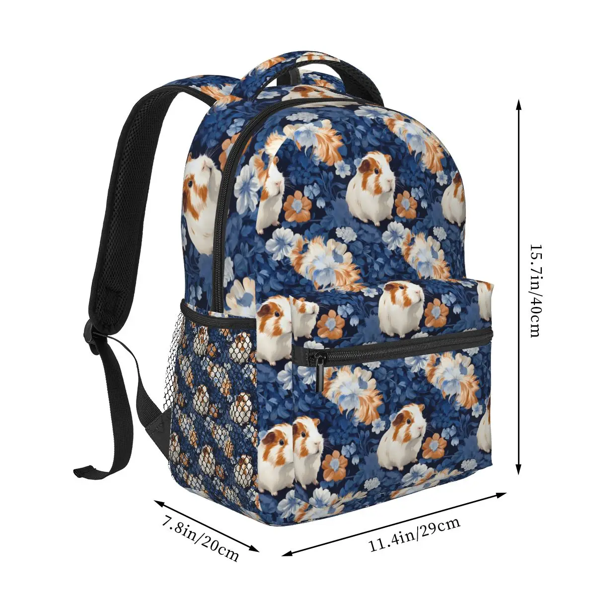 Cute Guinea Pig Face And Floral Student Backpack School Bag Hiking Travel Daypack for Boys Girls Fashion Bookbag Shoulder Bags