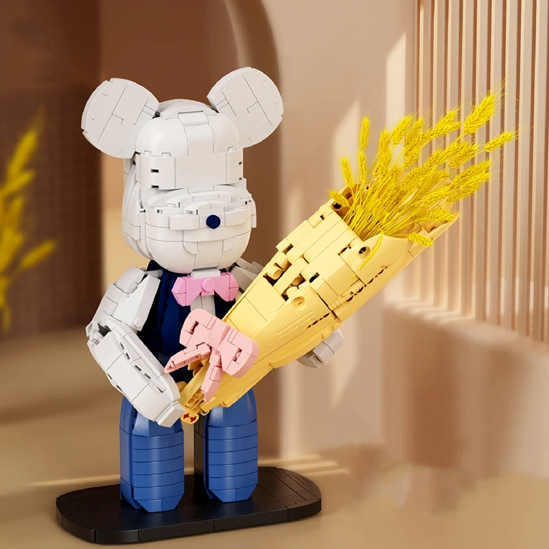 子供のためのグローマイカマのクマの花のビルディングブロックセット,3Dムートモデルのレンガキット,バレンタインデーの装飾品,家の装飾,ギフト