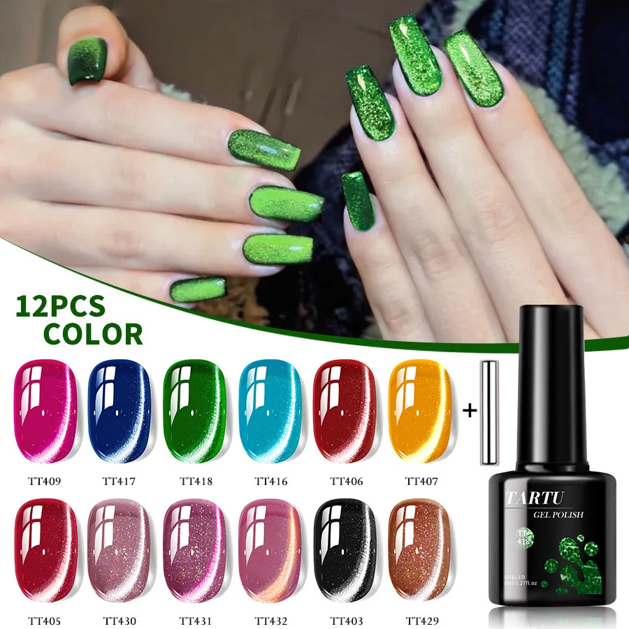TARTU – ensemble de vernis à ongles Gel œil de chat, 12 couleurs, Kit de vernis Gel Semi-permanent, à tremper UV/LED, Nail Art sans TPO sans HEMA