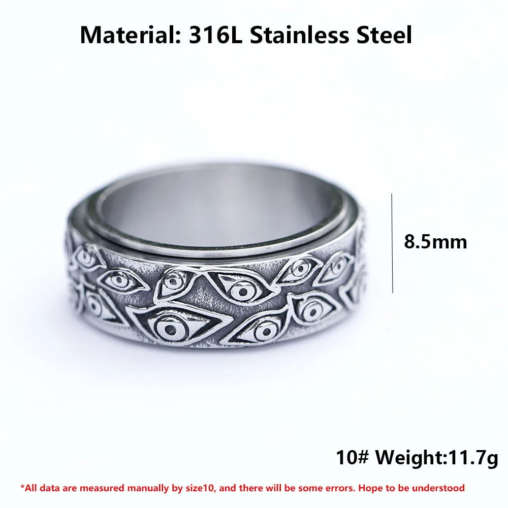 2022 NEW Men\'s 316L stainless-steel Rotatable rings Japanese Mythology Carved Eyes ring for teens fashion Jewelry  free shipping