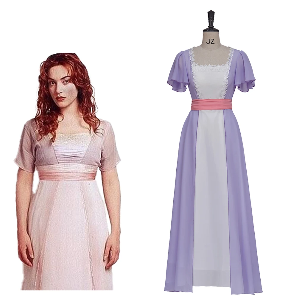 Movie Titanic Rose DeWitt Bukater Costume Swim Dress Rose Lace Romantic Evening Gown With Belt Women Halloween Fancy Suit