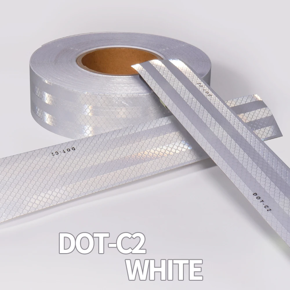 

PET Reflective Adhesive Tapes Strong Reflection DOT-C2 White Hazard Warning Reflectors Waterproof Safety Sticker For Truck
