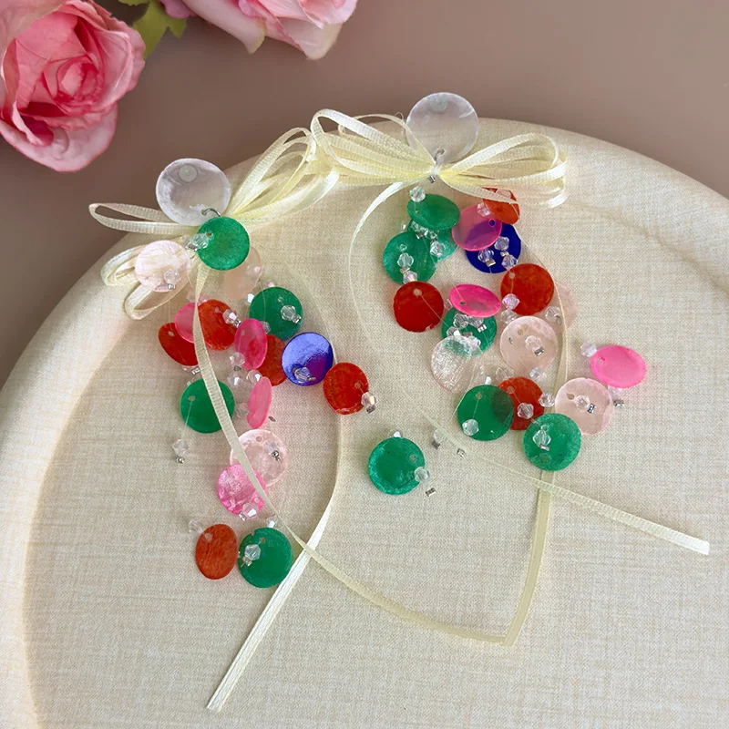 Colorful Round Shell Bow Stud Earrings Sweet Temperament Unique Beach Vacation Style Premium Lightweight for Women Daily Party