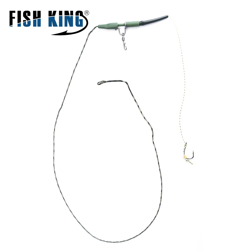 FISH KING 68cm/26.77in Carp Hooks Hair Rigs With Braid Line Leader Europe Feeder Group Carp Fishing Accessories