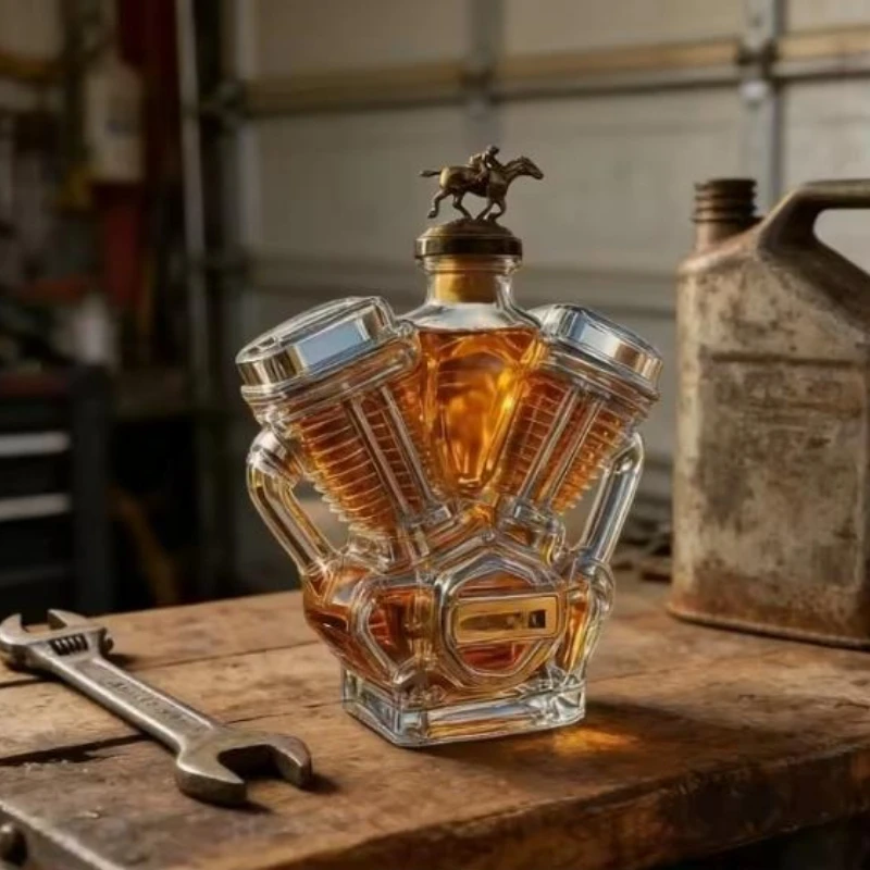 Car Engine Whiskey Liquor Glass Decanter Home Bar Transparent Wine Bottle Container Statue Table Decoration Gift Accessorie