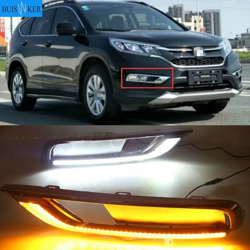 1 Set 12V ABS LED For Honda CRV CR-V 2015 2016 DRL Daytime Running Light Daylight With Yellow Turn Signal Lamp