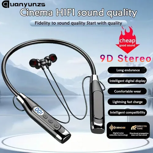 Auriculares inalámbricos estéreo verdaderos, auriculares con banda para el cuello Bluetooth, auriculares magnéticos con pantalla LED, auriculares deportivos con cancelación de ruido