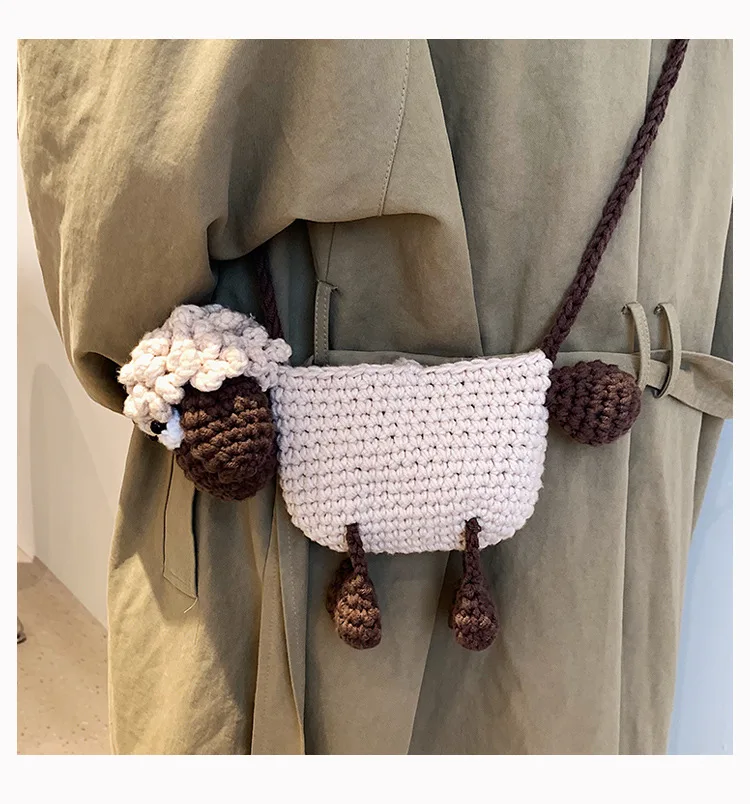 Handmade Crochet Bag DIY Knitted Wool Knitted Cute Cartoon Little Sheep One Shoulder Crossbody Girls' Bag Finished Product