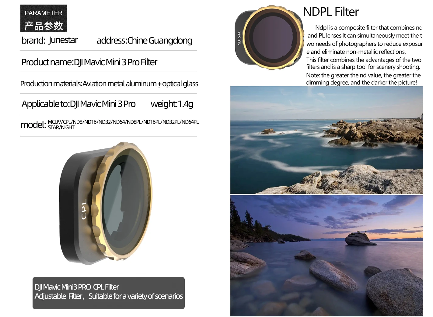 

FOTGA Mini 3 Pro Drone Camera Lens Filter Spare Parts 8/16/32 ND NDPL CPL MCUV Filter Kit for DJI Mavic Mini 3 Pro Accessories