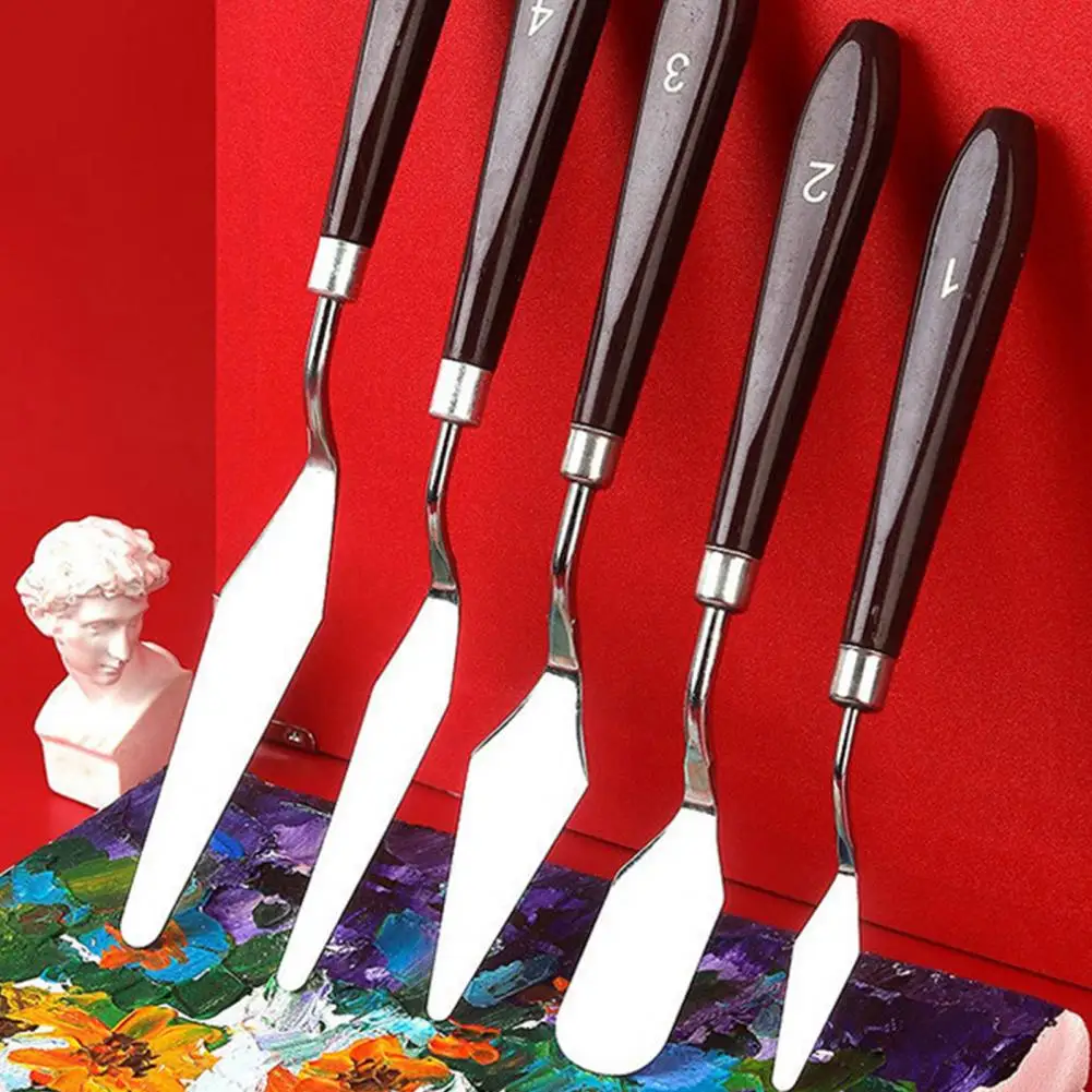 Faca de paleta de aço inoxidável, espátula de mistura, pavimentação, laminação lâmina flexível, arte raspador ferramenta, bolo cozimento suprimentos, 5pcs por conjunto