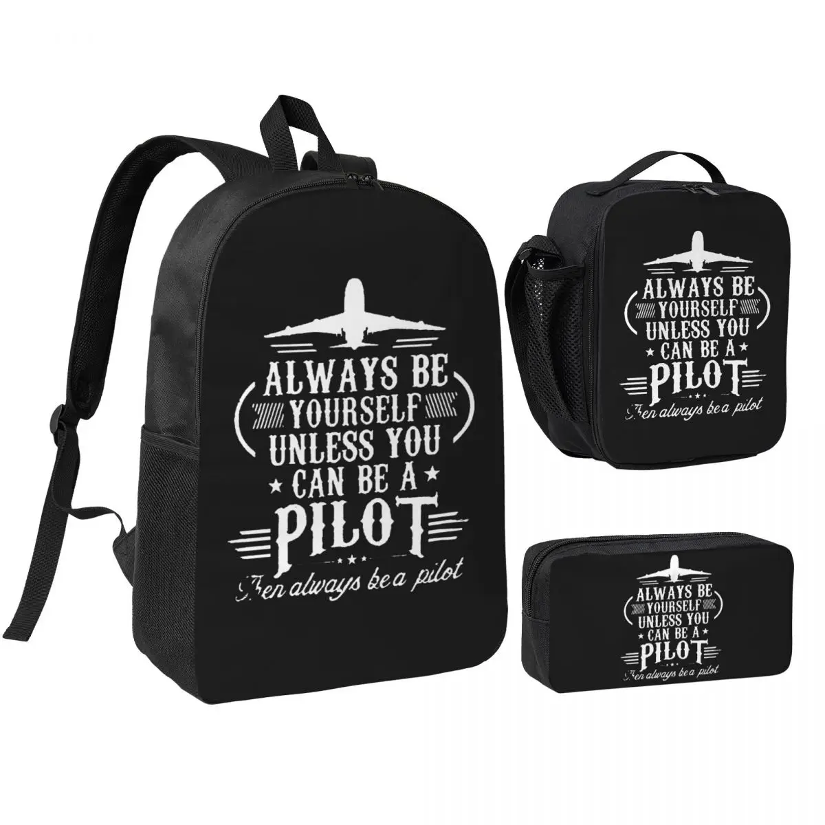 Born To Fly Captain Stripes Flight Pilot Aviation Backpack BookBag School Bag Shoulder Bags 3ps Insulated Lunch Bag Pencil Case