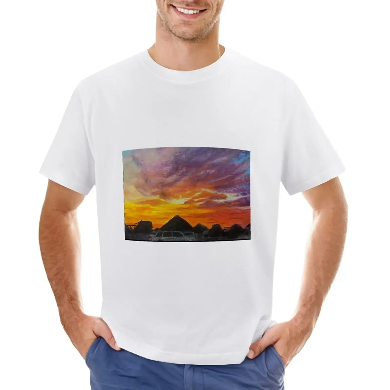 

Sunset over the festival T-Shirt heavyweights summer tops graphics Short sleeve tee mens graphic t-shirts funny