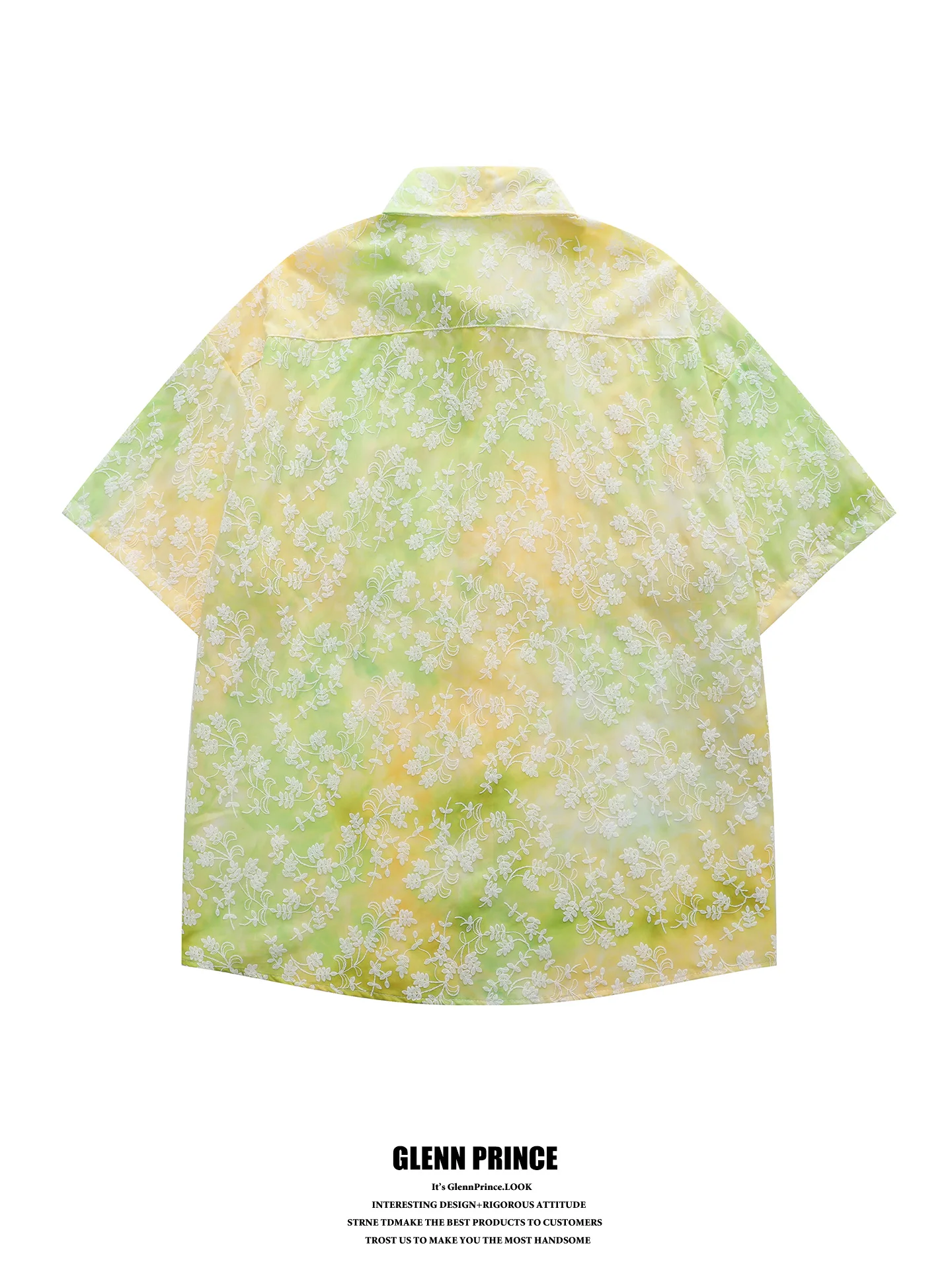 Men's Gradient Dyed Floral Short Sleeve Shirt Loose Fit Cotton Summer 2026 Beach Casual Shirt Artistic Style Breathable