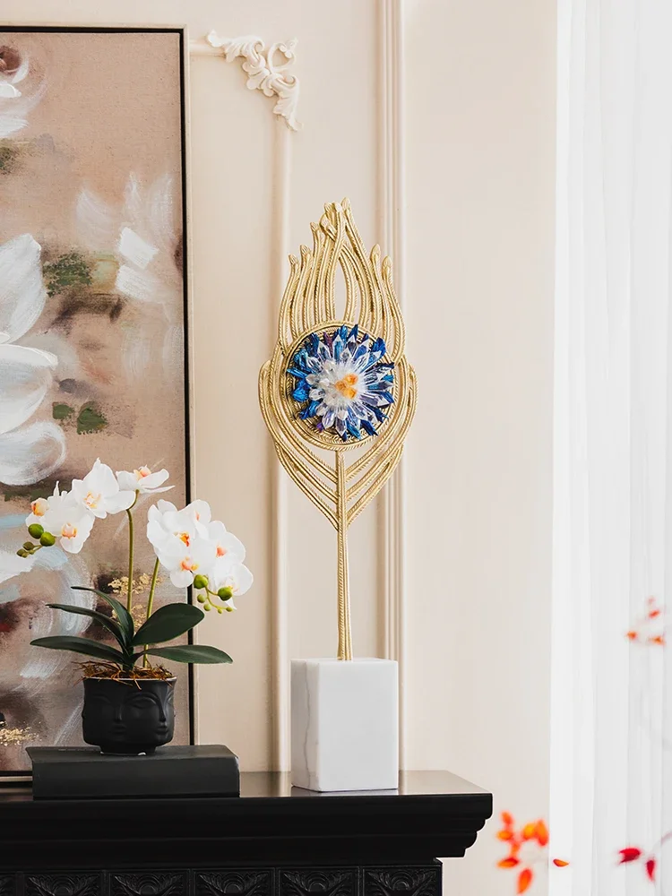 New Chinese peacock feather spar, ornament entrance desktop TV cabinet high-end desktop decoration