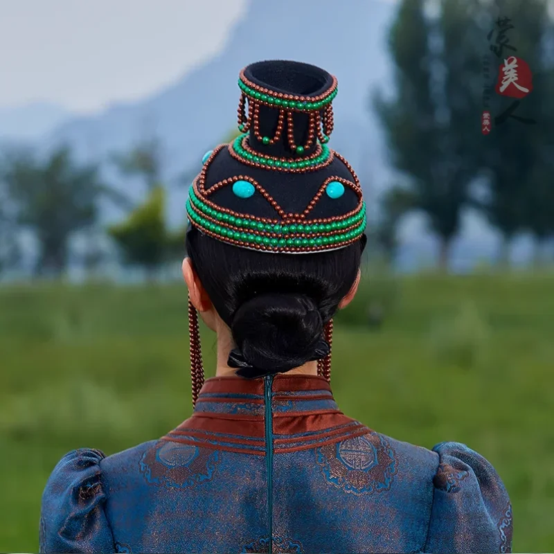 Mongolian Ethnic Style Traditional Handmade Accessories Long Headwear