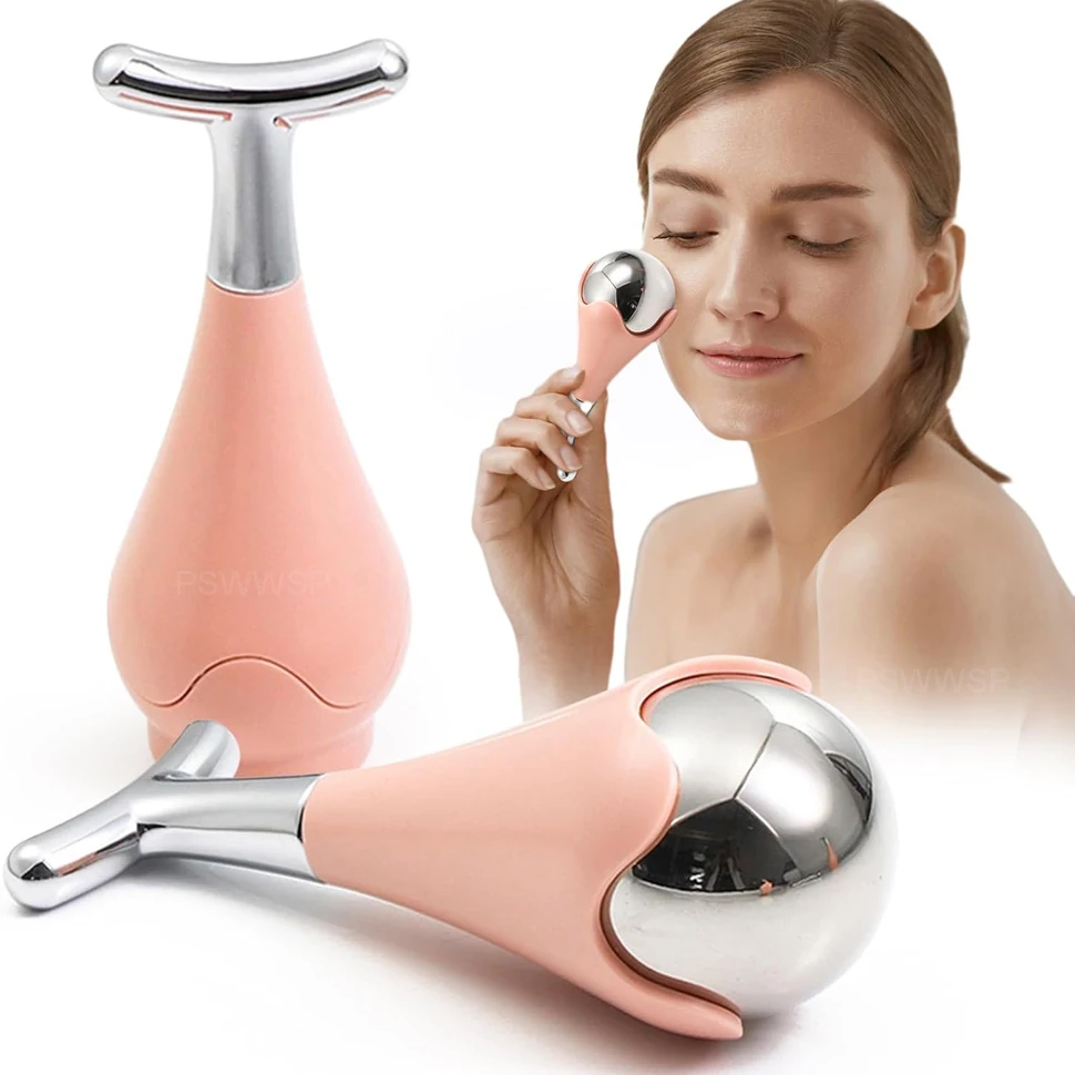 Stainless Steel Beauty Ice Roller Face Massage 360 Rotating  Cold & Hot Facial Massager Ball