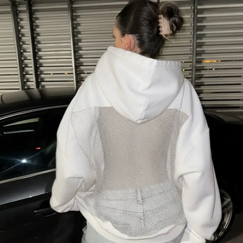 

Women's Oversized Hoodie Sheer Mesh Cutout Back Fall Trendy Streetwear Casual Loose Fit Pullover Hollow Out Design Cool New Tops