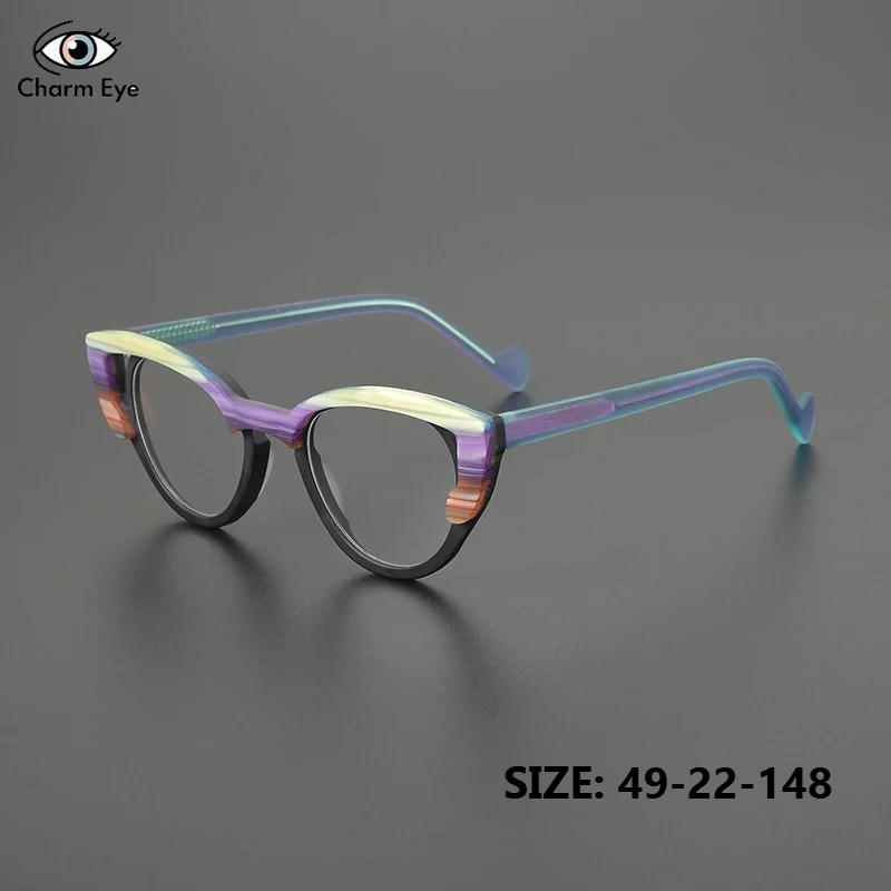 Women Glasses Acetate Matte Fashion Designer Handmade Color Blocked Eyeglass Frames Cat Eye Men Myopia Anti Blue Light Eyewear