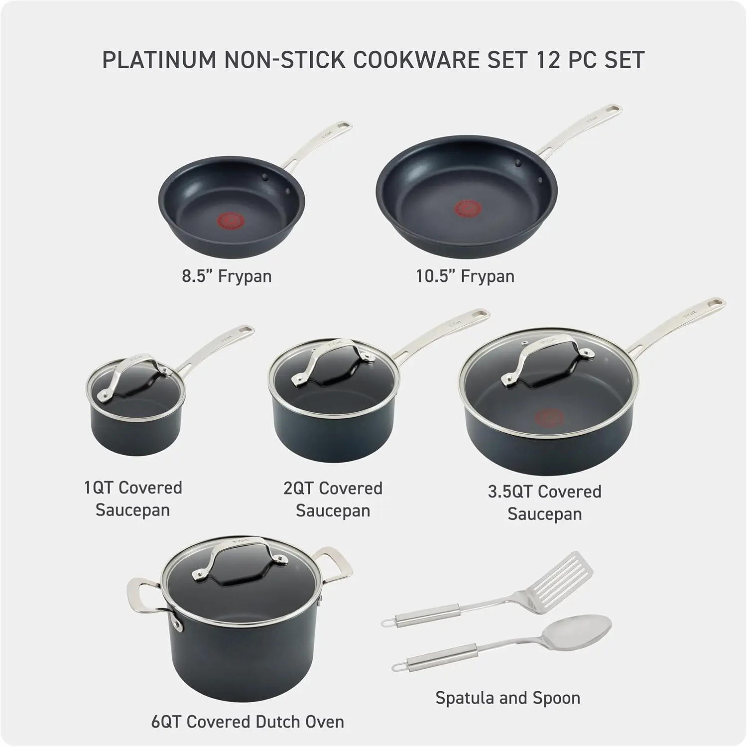 Platinum Non Stick Cookware Set 12 Piece, Induction, Oven Broiler Safe 500F, Kitchen Cooking Set W/ Fry Pans, Saucepans, S