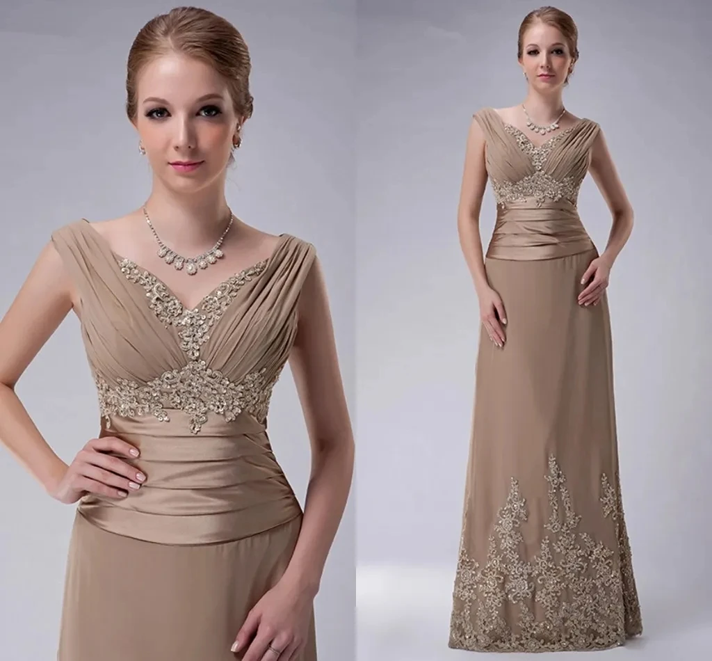 Plus Size Champagne Mother Of The Bride Dress A-line Cap Sleeves Chiffon Lace Beaded Long Elegant Wedding Groom Gowns 2025 New