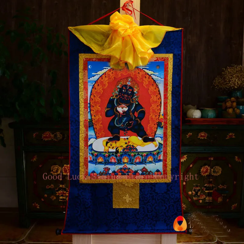 

Wholesale Buddhist supplies--120CM large -HOME Tibetan Buddhism God of wealth Black Jambhala Buddha Thang-ga Thangka painting