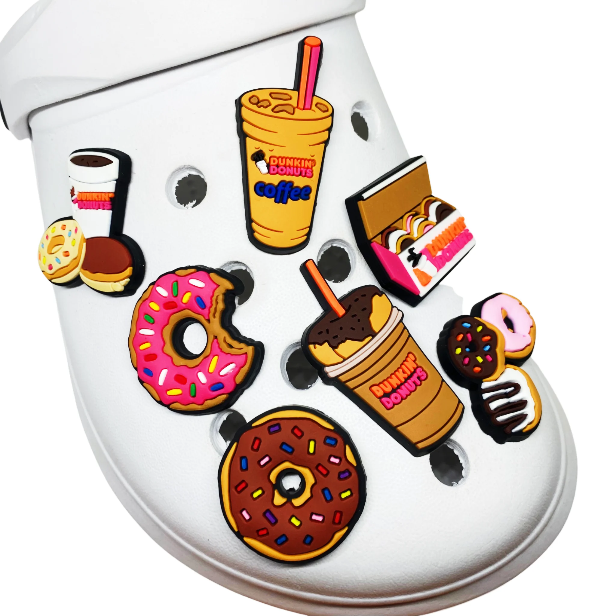 1-8PCS Cute Pink Donut Chocolate Donuts Shoe Decorations Dessert Drink Cartoon Bubble Tea Shoes Buckle for Kids Gifts