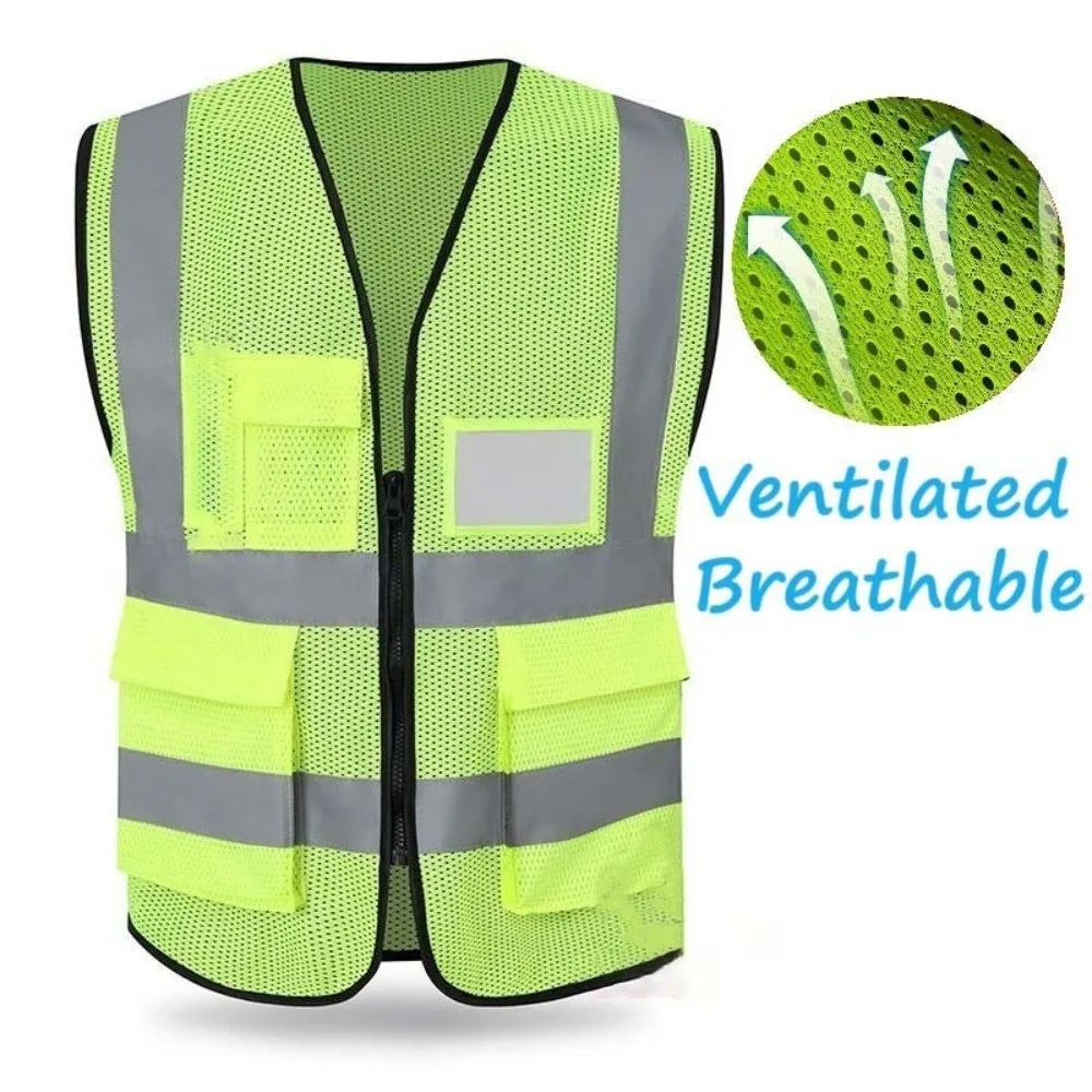 High Visibility Reflective Vest Warning with Pocket Construction Clothes Security Breathable Safety Running Gear