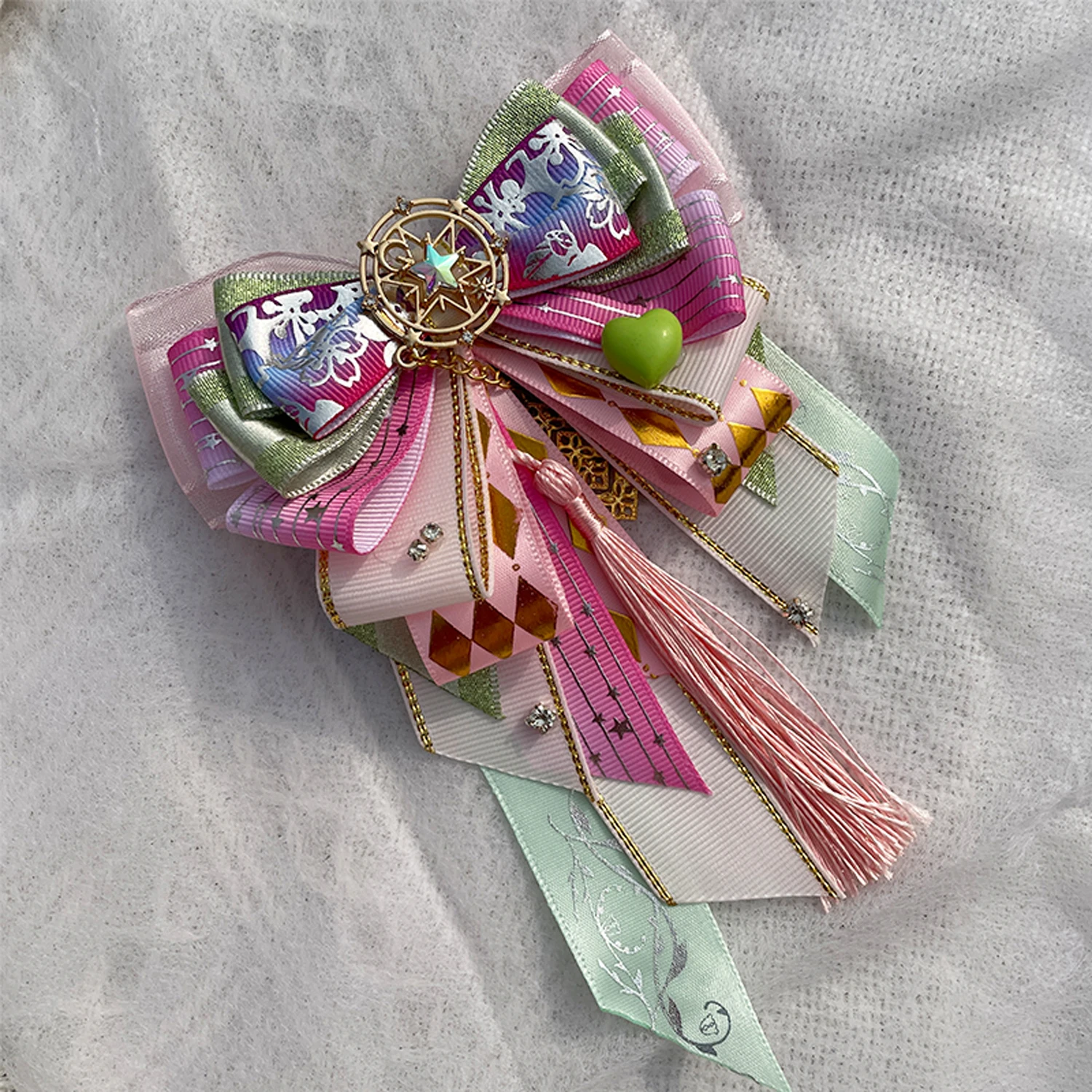 

Pure Handmade Lolita Bows Cosplay Bow Tie Anime Diffuse Support Stick Accessory Shirt Collar Flowers High-end Rhinestone Brooch
