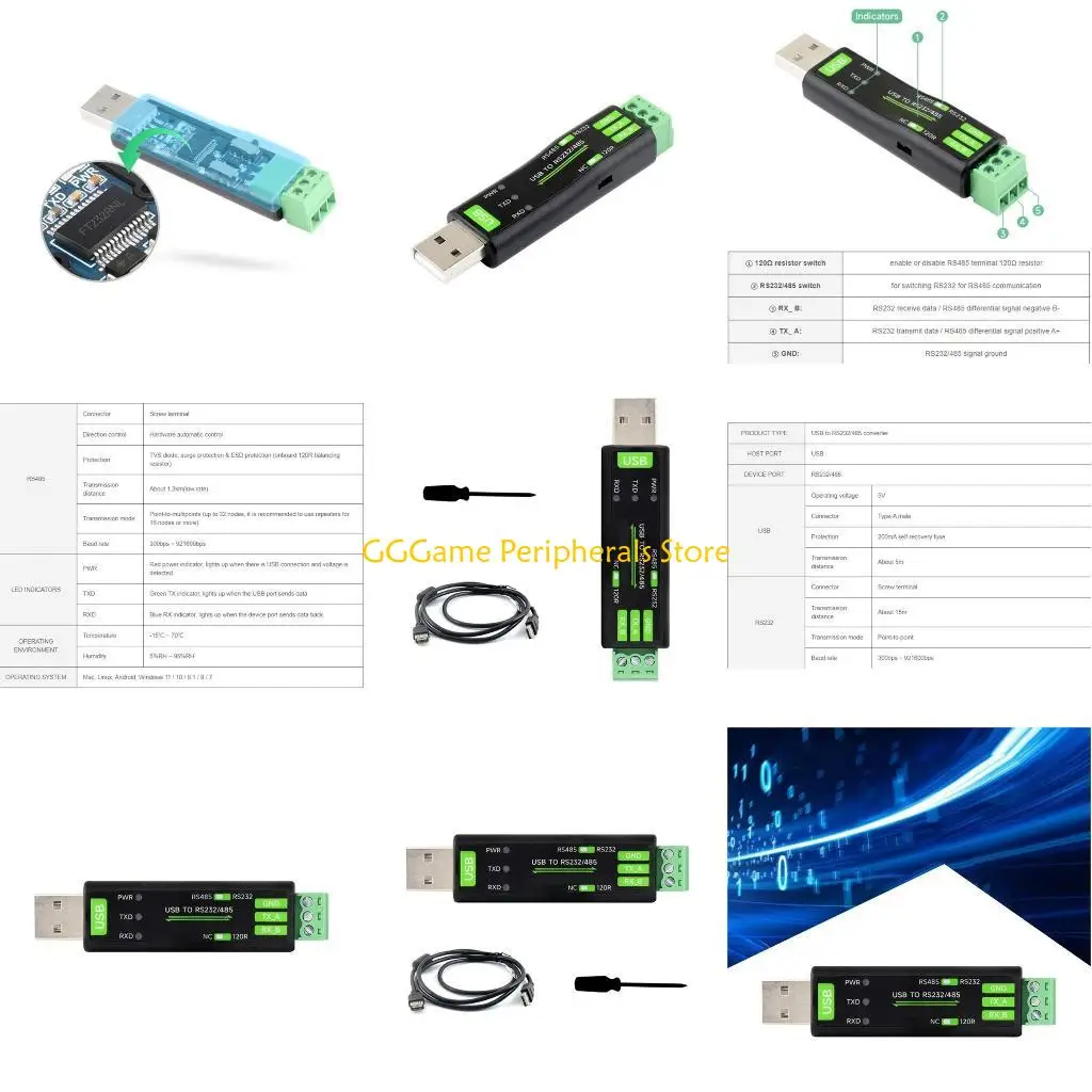 

U55B USB to RS232/485 Universal Serial Communication Converter FT232RNL Chip Solution with 3 LED Light Adapter
