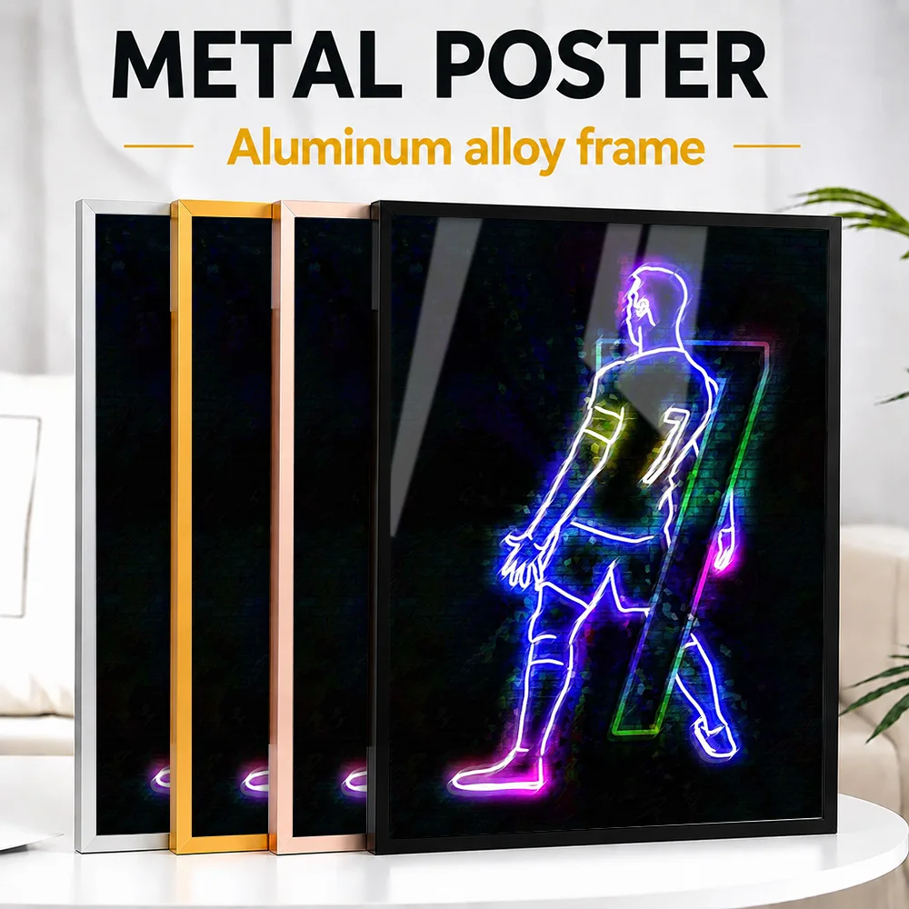 Football 7 Metal Poster With Aluminum Alloy Frame Personalized Neon Style Wall Art For Clubhouse Reception Area, Soccer Fan Gift