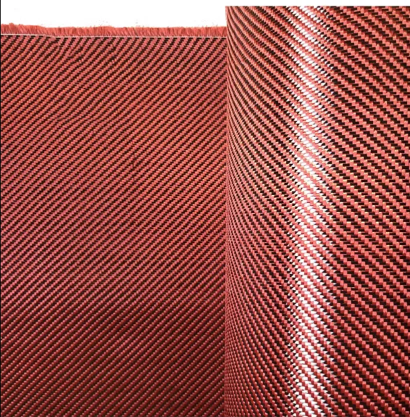 Red Kevlar Aramid & 3K Carbon Fiber Mixed Cloth Twill 50/100cm Hybrid Carbon Kevlar Fabric