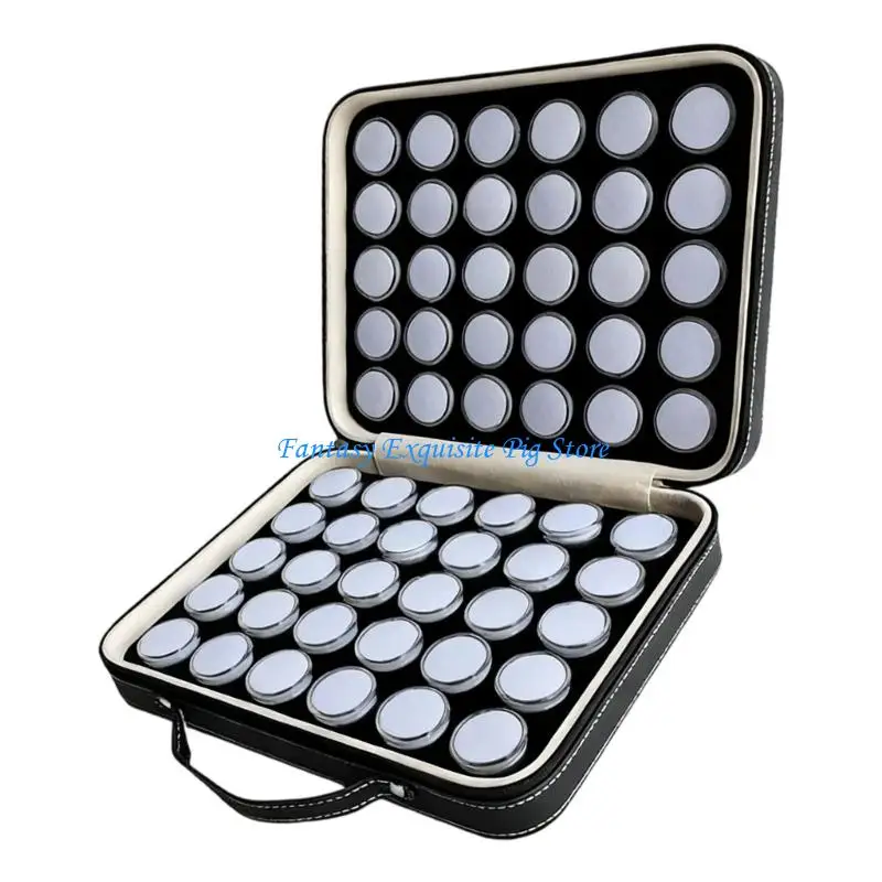 

Practical 60 Slot Jewelry Box with Handle Handmade Leather Displaying Organizers