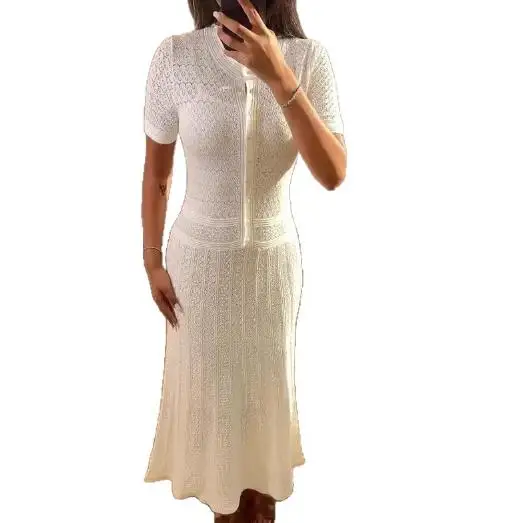 Feminino casual simples branco vestido de malha 2025 verão novo estilo temperamento viajando moda feminina elegante vestidos sereia