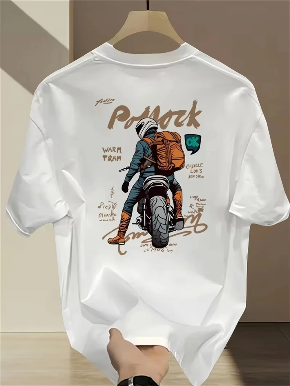 2026 Vintage Biker Graphic T Shirt, Retro Cafe Racer Rider Back Print Casual Tops for Kids Adults Black White Color