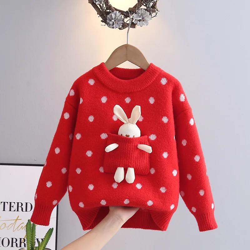 Girls Woolen Jersey Sweaters Autumn Winter 2025 Children Knitted Clothes Tops For Baby Girl Outerwear Kids Cute Sweatshirts 7 8Y