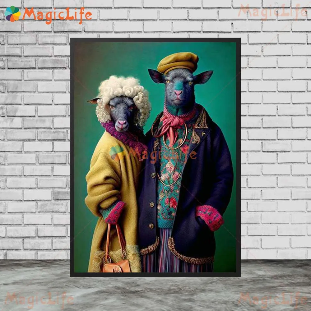 Fashion Dog Cat Sheep Animals Portrait Funny Poster Wall Pictures For Living Room Wall Art Canvas Painting Home Decor Unframed
